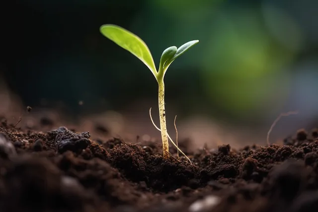 A real photo of a seedling sprouting from soil