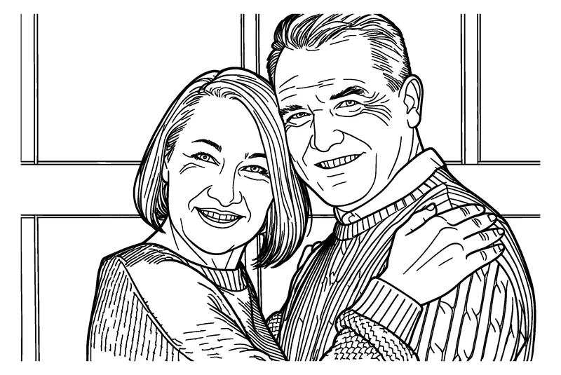 The coloring page this tool made from the couple's photo, with both faces kept