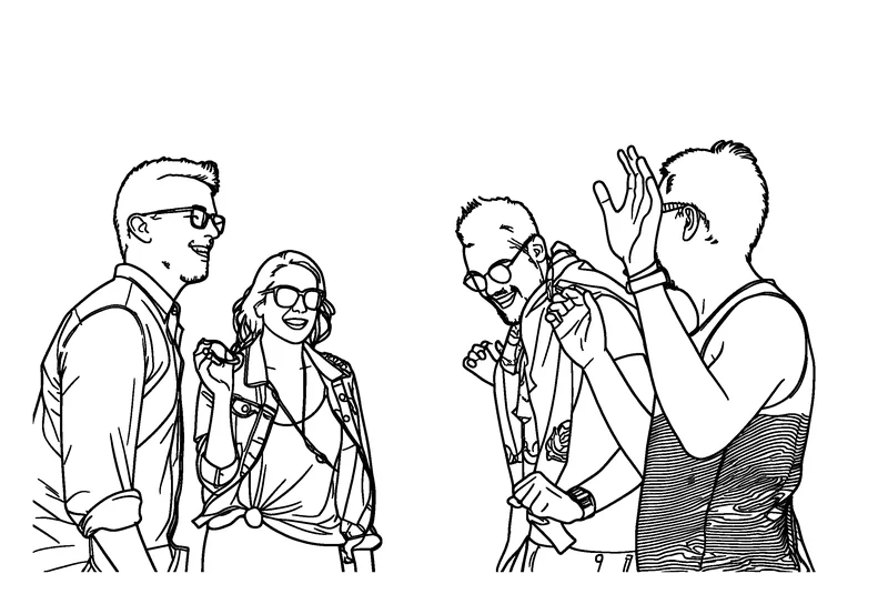 Coloring page made from the whole group photo: the faces are small
