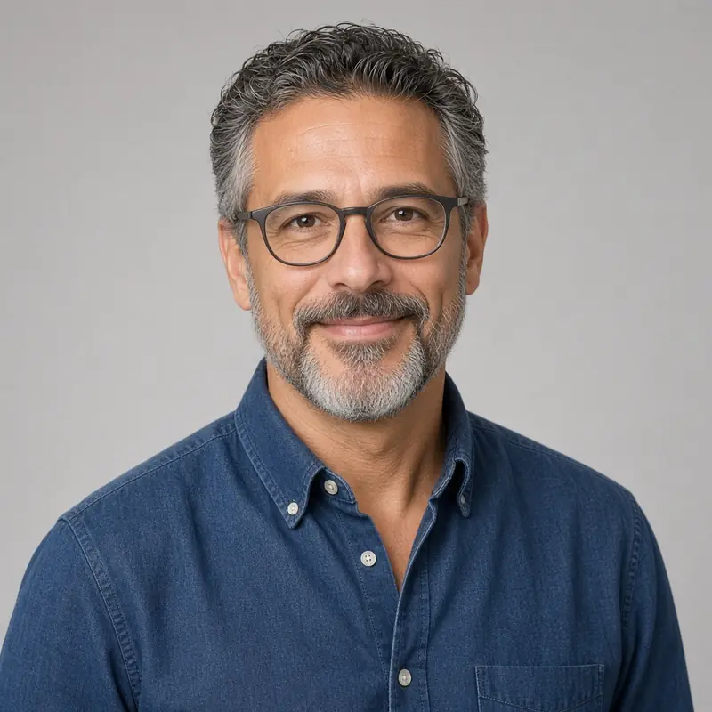 Sample studio portrait of a man with a beard and glasses