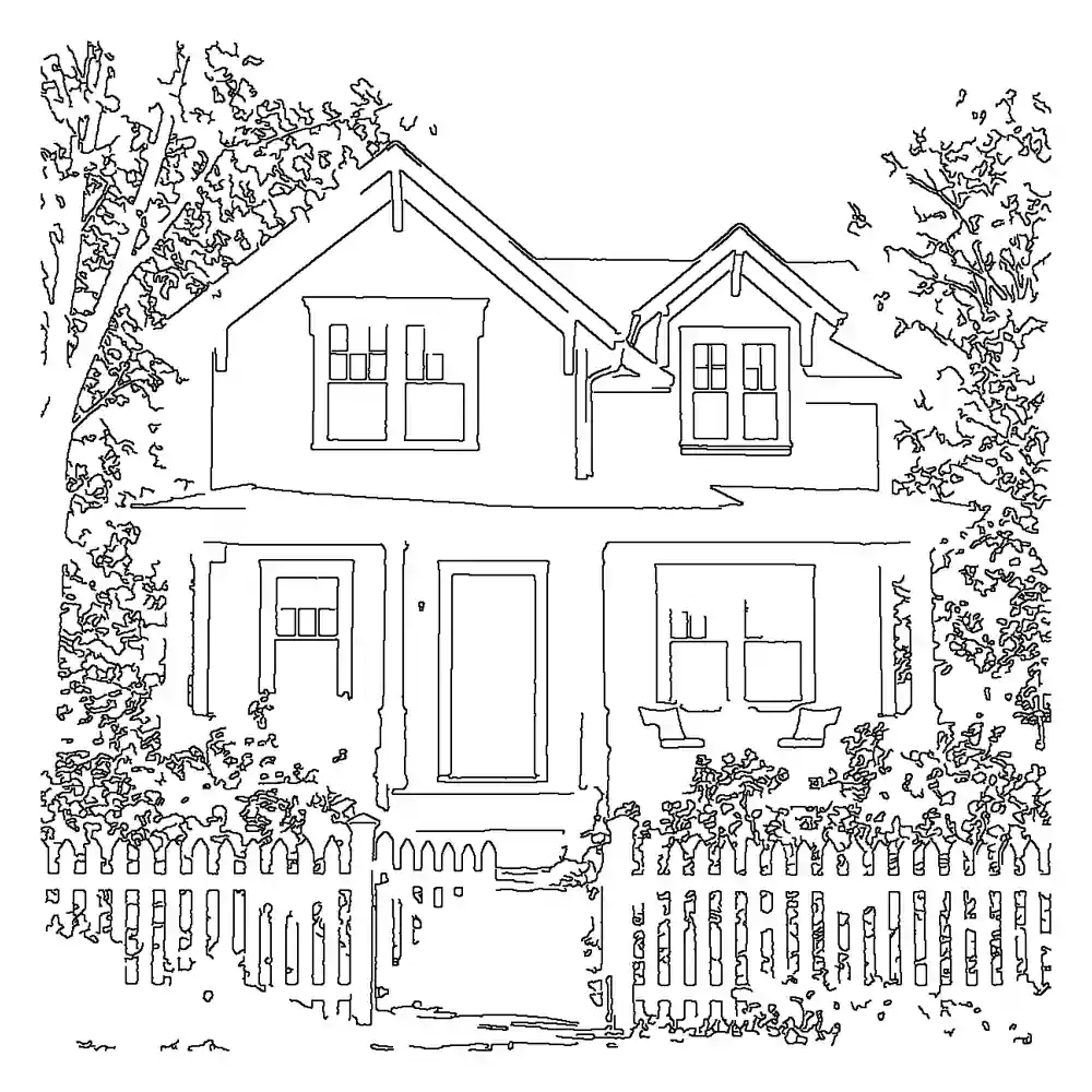 Sharp edge-traced outline drawing of the house