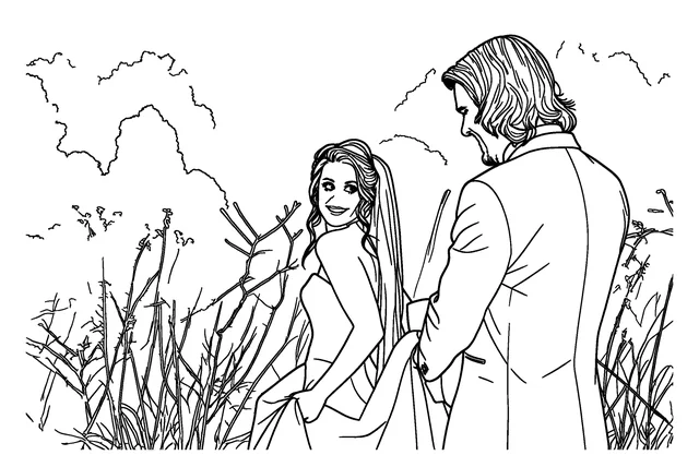 The wedding photo converted to a coloring page with Standard